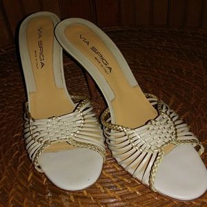 Via Spiga Gold & Winter White Mules